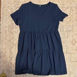 Elegant Navy Blue V-Neck Dress